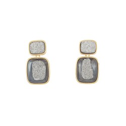 Brinco Fane's Pedra Drusa Platina Metal Dourado