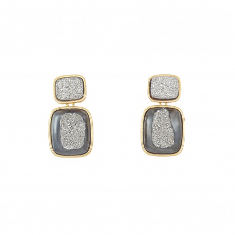 Brinco Fane's Pedra Drusa Platina Metal Dourado