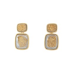 Brinco Fane's Pedra Drusa Ouro Metal Dourado