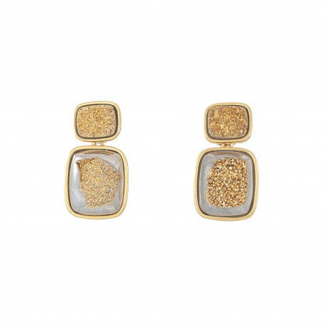 Brinco Fane's Pedra Drusa Ouro Metal Dourado