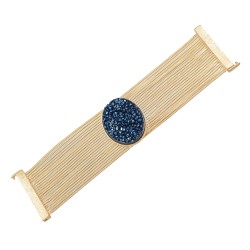Pulseira Fane's Pedra Drusa Azul Correntes Imã Metal Dourado