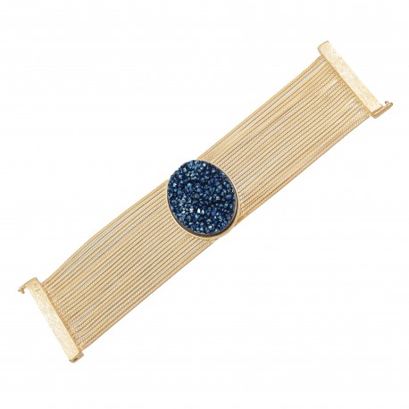Pulseira Fane's Pedra Drusa Azul Correntes Imã Metal Dourado