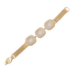 Pulseira Fane's Pedra Drusa Branca Zircônias Metal Dourado