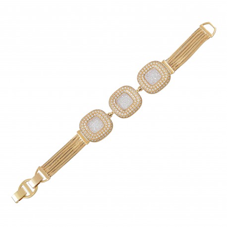 Pulseira Fane's Pedra Drusa Branca Zircônias Metal Dourado