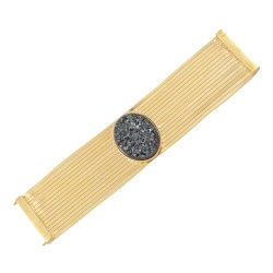 Pulseira Fane's Pedra Drusa Negra Correntes Imã Metal Dourado