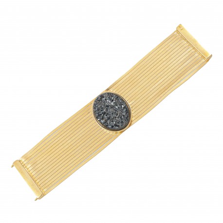 Pulseira Fane's Pedra Drusa Negra Correntes Imã Metal Dourado