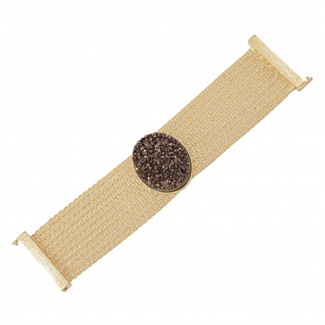 Pulseira Fane's Pedra Drusa Bronze Correntes Imã Metal Dourado