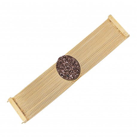 Pulseira Fane's Pedra Drusa Bronze Correntes Imã Metal Dourado