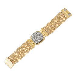 Pulseira Fane's Pedra Drusa Platina Correntes Imã Metal Dourado