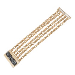 Pulseira Fane's Pedra Drusa Negra Correntes Imã Metal Dourado