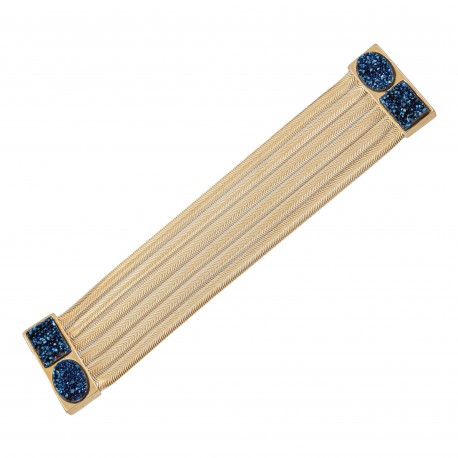 Pulseira Fane's Pedra Drusa Azul Correntes Imã Metal Dourado