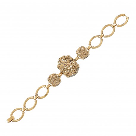 Pulseira Fane's Pedra Drusa Ouro Elos Metal Dourado