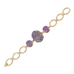 Pulseira Fane's Pedra Drusa Ametista Elos Metal Dourado