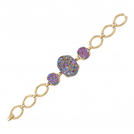 Pulseira Fane's Pedra Drusa Ametista Elos Metal Dourado