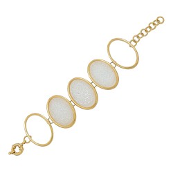Pulseira Fane's Pedra Drusa Branca Elos Metal Dourado