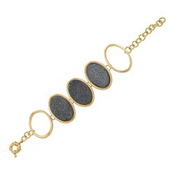Pulseira Fane's Pedra Drusa Titânio Elos Metal Dourado
