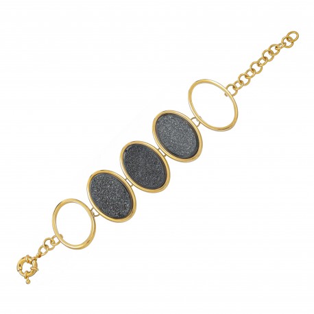 Pulseira Fane's Pedra Drusa Titânio Elos Metal Dourado