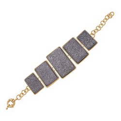 Pulseira Fane's Pedra Drusa Titânio Metal Dourado