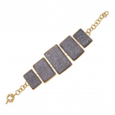Pulseira Fane's Pedra Drusa Titânio Metal Dourado