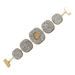 Pulseira Fane's Pedra Drusa Platina Ouro Metal Dourado