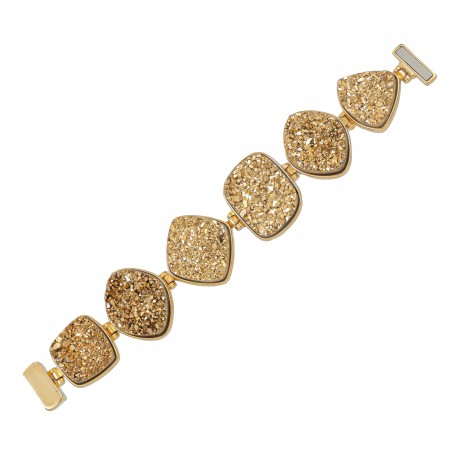 Pulseira Fane's Pedra Drusa Ouro Metal Dourado