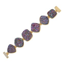 Pulseira Fane's Pedra Drusa Ametista Metal Dourado