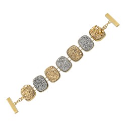 Pulseira Fane's Pedra Drusa Platina e Ouro Metal Dourado