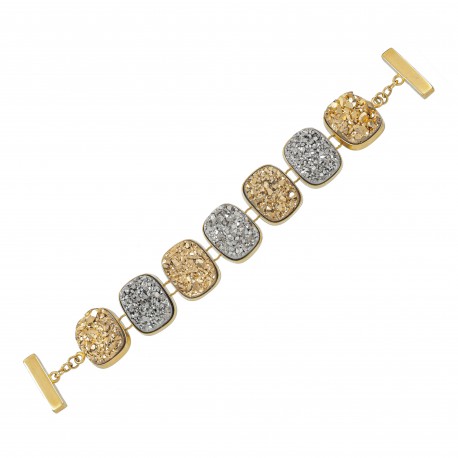 Pulseira Fane's Pedra Drusa Platina e Ouro Metal Dourado
