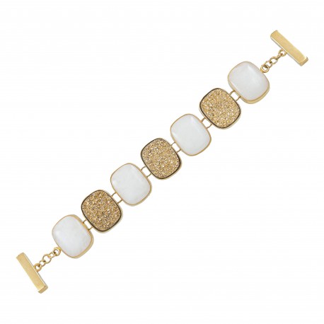 Pulseira Fane's Pedra Drusa e Dolomita Metal Dourado