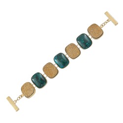 Pulseira Fane's Pedra Drusa e Jaspe Esmeralda Metal Dourado