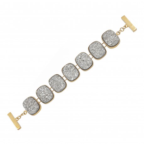 Pulseira Fane's Pedra Drusa Platina Metal Dourado