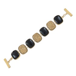 Pulseira Fane's Pedra Drusa Ouro e Onix Metal Dourado