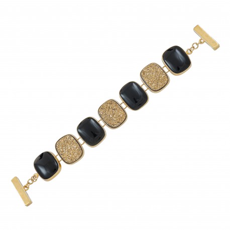 Pulseira Fane's Pedra Drusa Ouro e Onix Metal Dourado