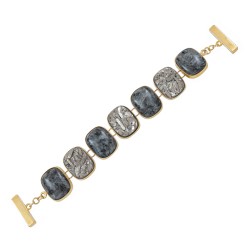 Pulseira Fane's Pedra Drusa Titânio e Jaspe Grafite Metal Dourado