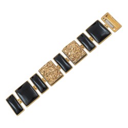 Pulseira Fane's Pedra Drusa Ouro e Onix Metal Dourado