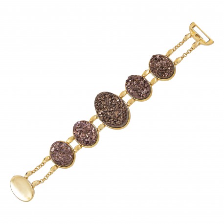 Pulseira Fane's Pedra Drusa Bronze Metal Dourado