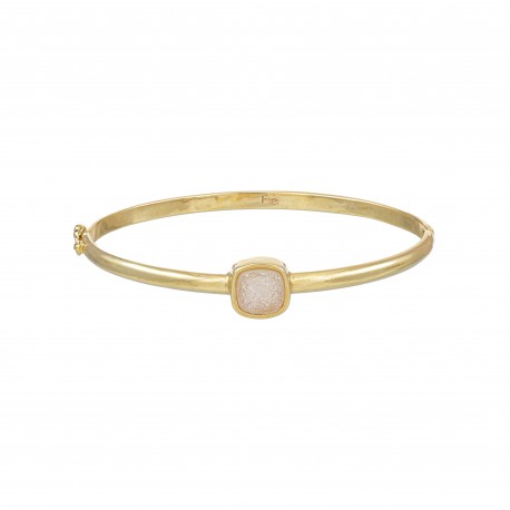 Pulseira Fane's Pedra Drusa Branca Aro Metal Dourado