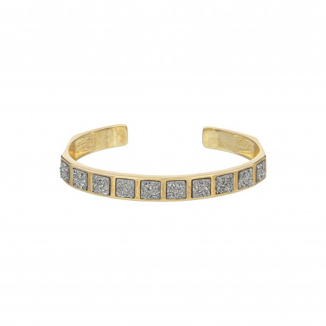 Pulseira Fane's Pedra Drusa Platina Aro Metal Dourado