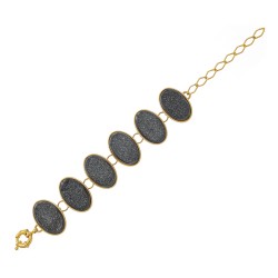 Pulseira Fane's Pedra Drusa Negra Metal Dourado