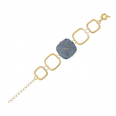 Pulseira Fane's Pedra Drusa Negra Elos Metal Dourado