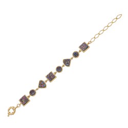 Pulseira Fane's Pedra Drusa Ametista Metal Dourado
