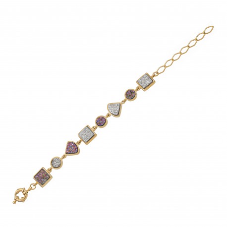 Pulseira Fane's Pedra Drusa Ametista Platina Metal Dourado