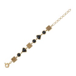 Pulseira Fane's Pedra Drusa Ouro Onix Metal Dourado