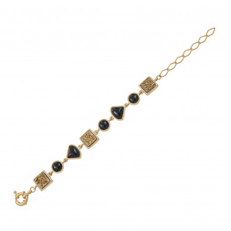 Pulseira Fane's Pedra Drusa Ouro Onix Metal Dourado