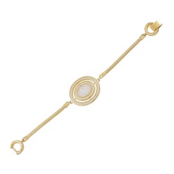 Pulseira Fane's Pedra Drusa Branca Zircônias Metal Dourado