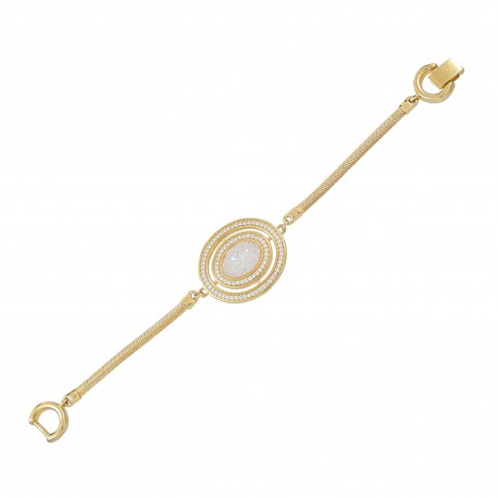 Pulseira Fane's Pedra Drusa Branca Zircônias Metal Dourado