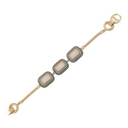 Pulseira Fane's Pedra Drusa Branca Zircônia Metal Dourado Grafite