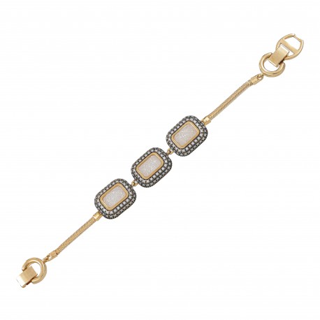 Pulseira Fane's Pedra Drusa Branca Zircônia Metal Dourado Grafite