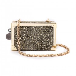 Bolsa Isla Clutch Trunk Metalizado Tweed Glam Ouro
