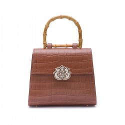 Bolsa Isla Top Handle Média Couro Croco Pecan